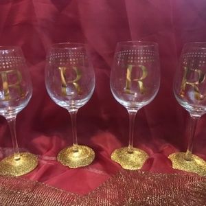 Set of four Pier 1 wine glasses with letter R